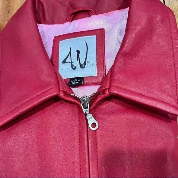 Red Leather Jacket, zip front with pockets EUC - Picture 7 of 8